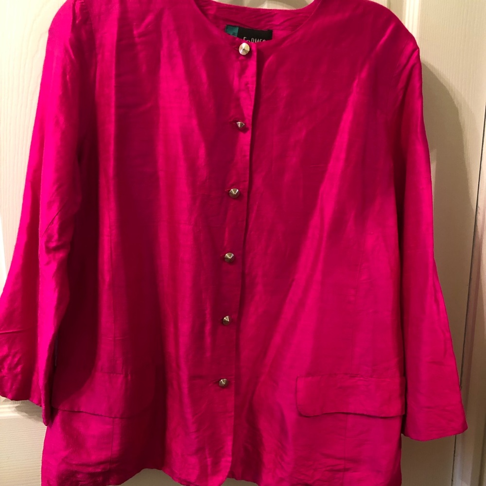FORMES PARIS 100% Silk Fuchsia Longline Button Jacket/Top Size M
